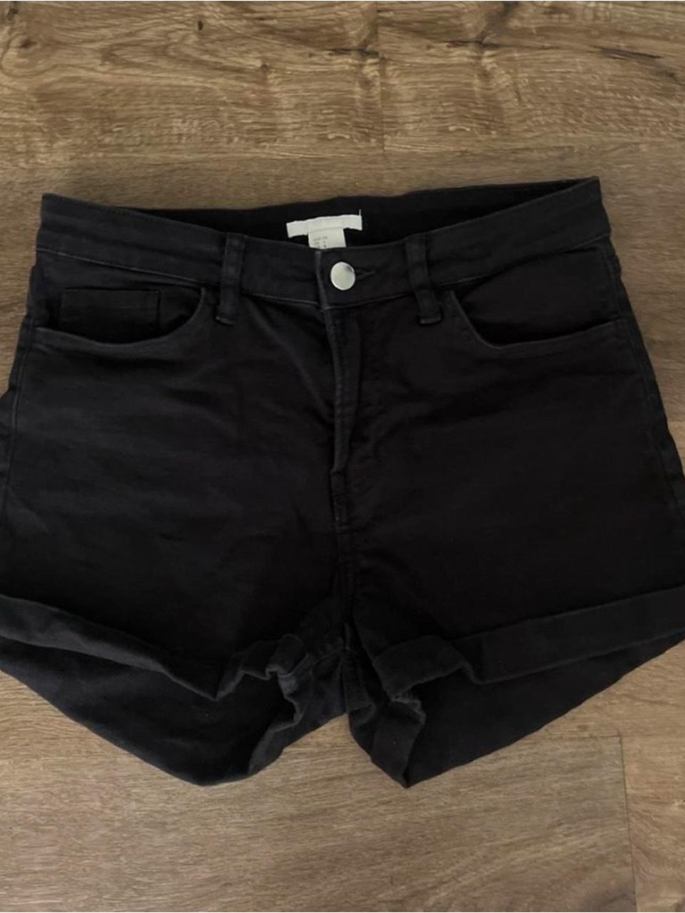 H&M Black High-Rise Cuffed Denim Shorts